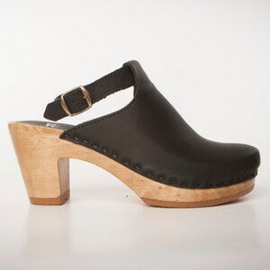 Sven, Halter Top Peep Toe High Heel Clogs, Black Nu Buc size 37
